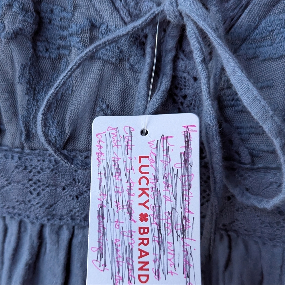 NWT Lucky Brand Embroidered Tiered Cotton Sundress Vintage Indigo Blue Medium - Picture 5 of 10